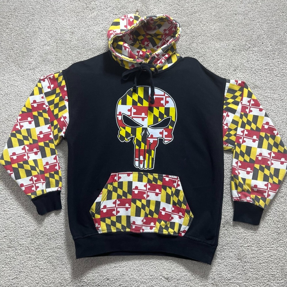 New York Area Code 212 Hoodie Men's Medium Black Graphics Skull Printed Pullover